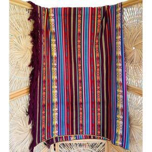 Vintage Traditional Handwoven Guatemalan Textile 97”x61” Colorful Striped Fringe